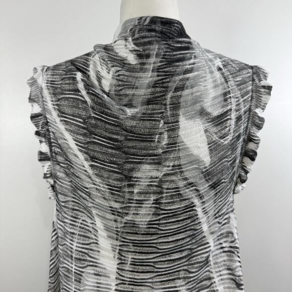 Alberto Makali Black White Sweater Open Front Vest Small Ruffle Knit Lightweight - Picture 8 of 13